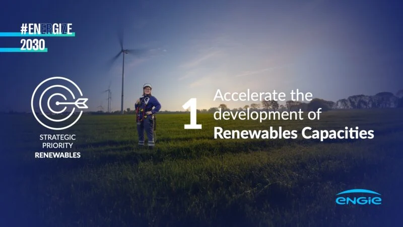 Een slide uit de strategie Energize 2030 van ENGIE over hernieuwbare energie.