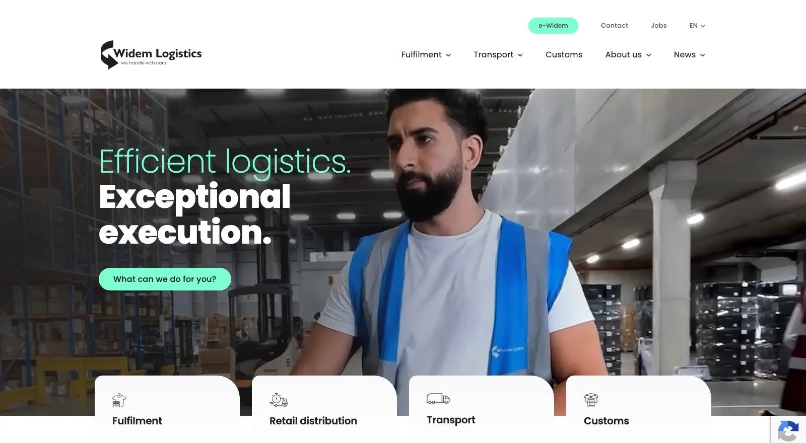 De homepage van de website van Widem Logistics.